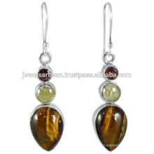 Latest Design Tiger Eye And Multi Gemstone 925 Sterling Silver Earring Jewelry